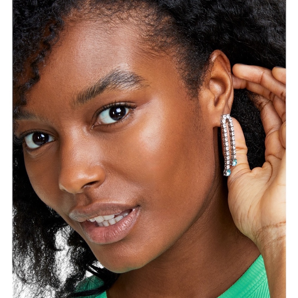 On 34th Crystal Double Chain Drop Earrings - Picture 2 of 2